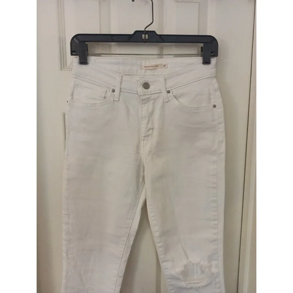 Women's Levi's 721 High Rise Frayed Hem Distressed Skinny Jeans Size 27 - Picture 3 of 8